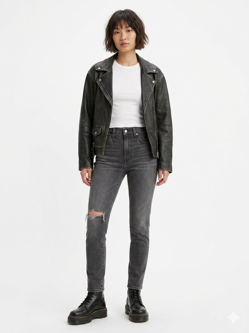 Levi’s 501 skinny jeans W23 ripped knee faded black Y2K